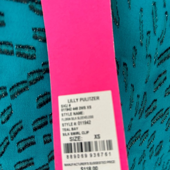 Lilly Pulitzer Florin Top Teal Bay Silk Swirl Clip XS. New with Tags Attached. - Picture 6 of 6